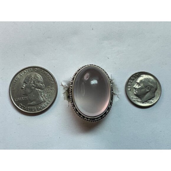 Estate Sterling Silver 925 Large Oval Rose Quartz Cabochon Ring Size 7.75 - Picture 6 of 8